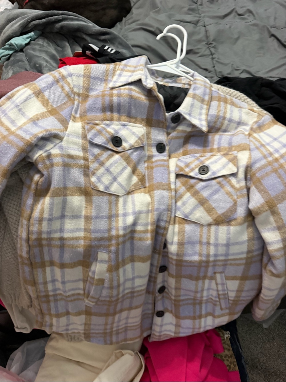 Plaid Shacket Jacket in Cream and Light Blue